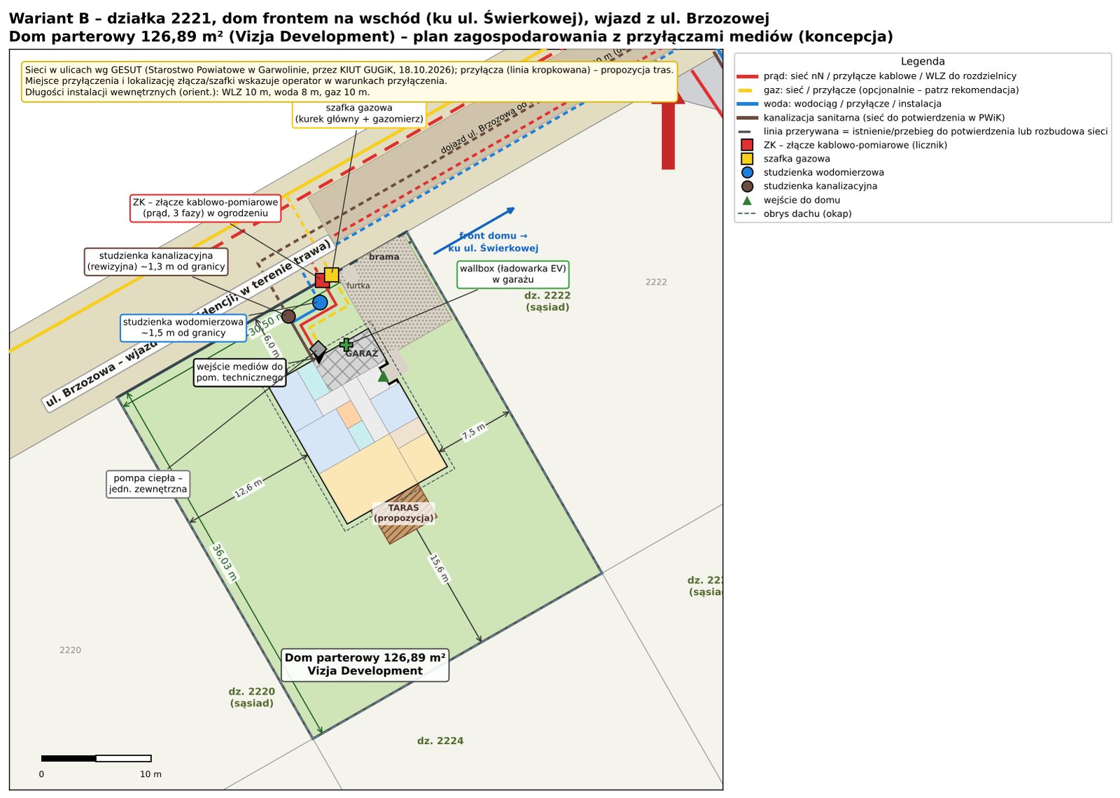 Plan zagospodarowania Dom parterowy 126,89 m² wariant B