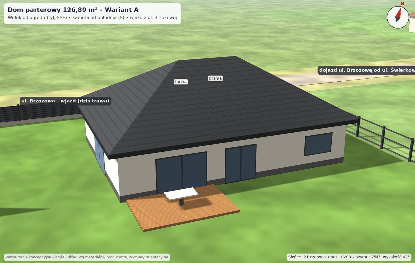 Dom parterowy 126,89 m², wariant A: Od ogrodu (SSE)