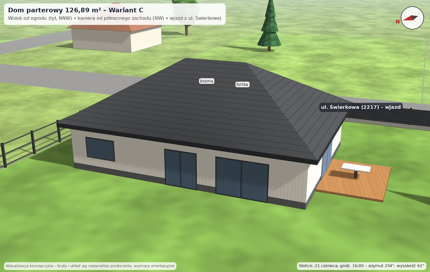 Dom parterowy 126,89 m², wariant C: Od ogrodu (NNW)
